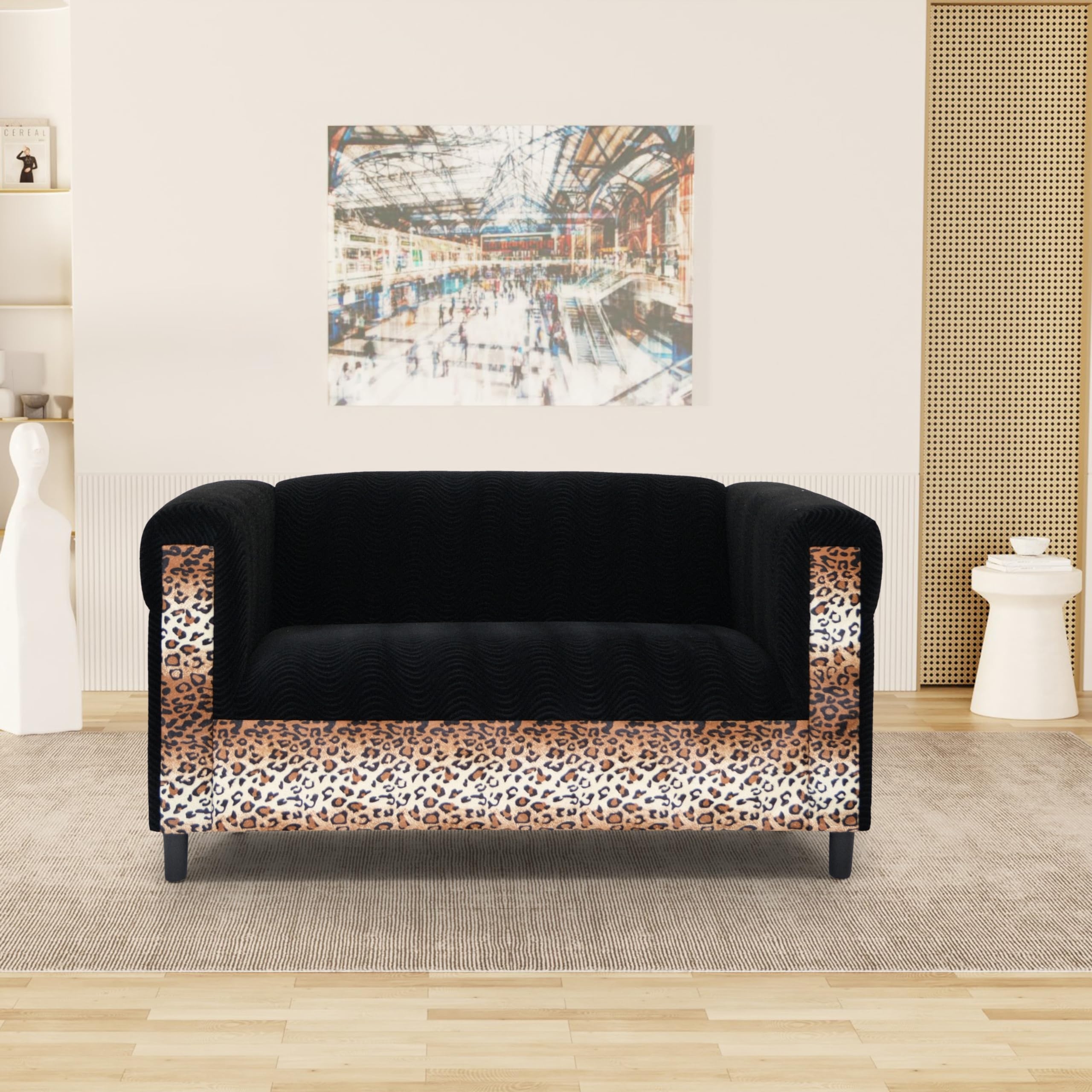 Loveseat with Leopard Print Trim and Chic Velvet Loveseat Style