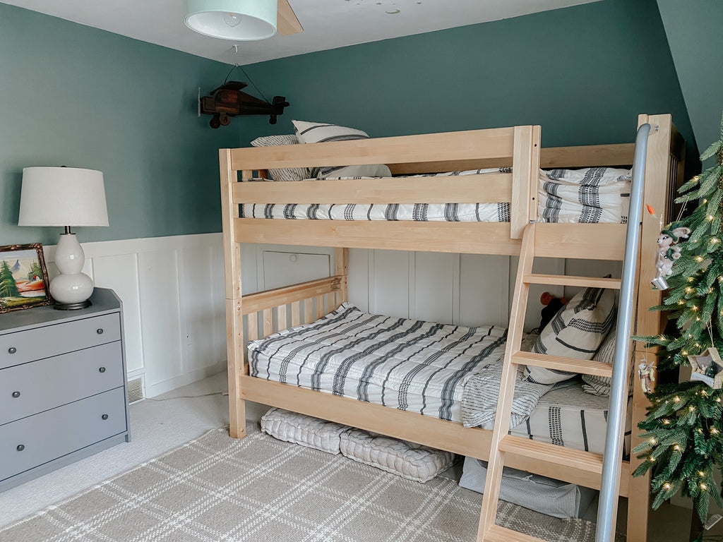 Low Bunk Bed Utilising Integrated Ladder for Teal and White Rooms