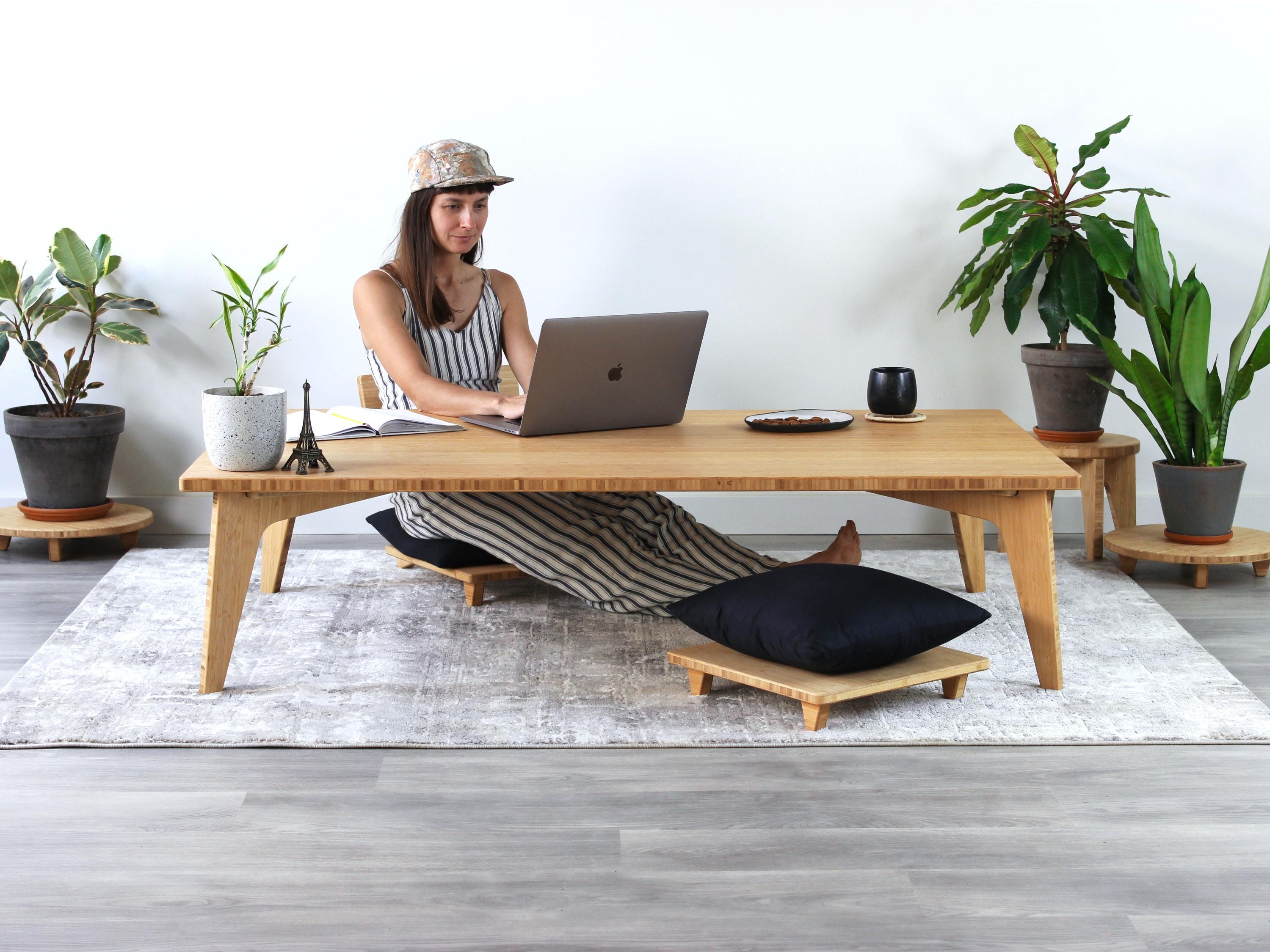 Low Desk Bamboo Construction Floor Seating Platforms Set