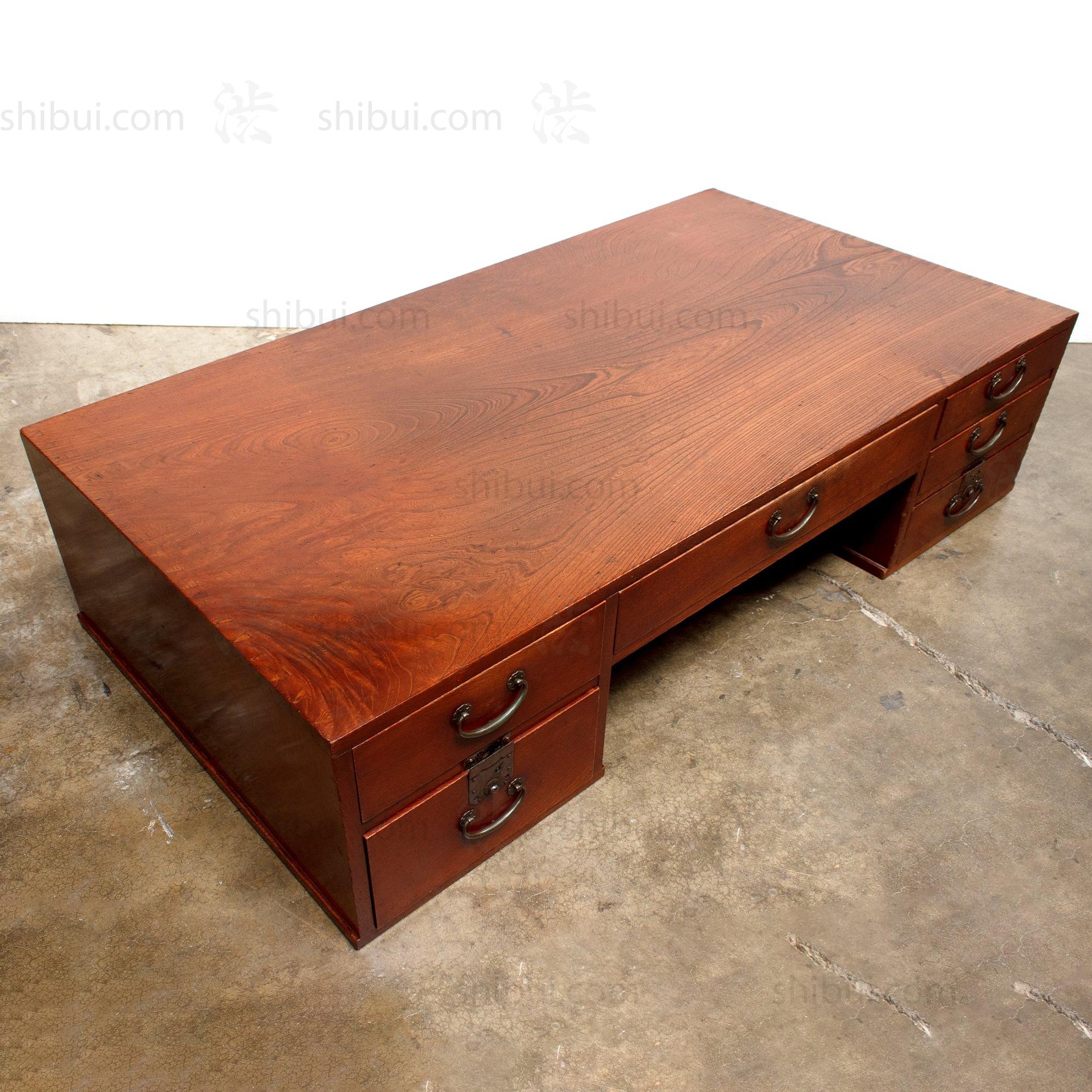 Low Desk Keyaki Wood Warabite Pulls Floor Sitting