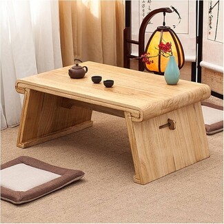 Low Floor Table Curved Wood Top Folding Tea Table