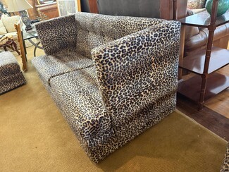 Low Profile Leopard Sofa with Square Arms and Animal Print Seating