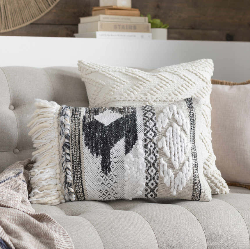 Lumbar Pillow Thick Fringe Raised Embroidery Boho Cushion