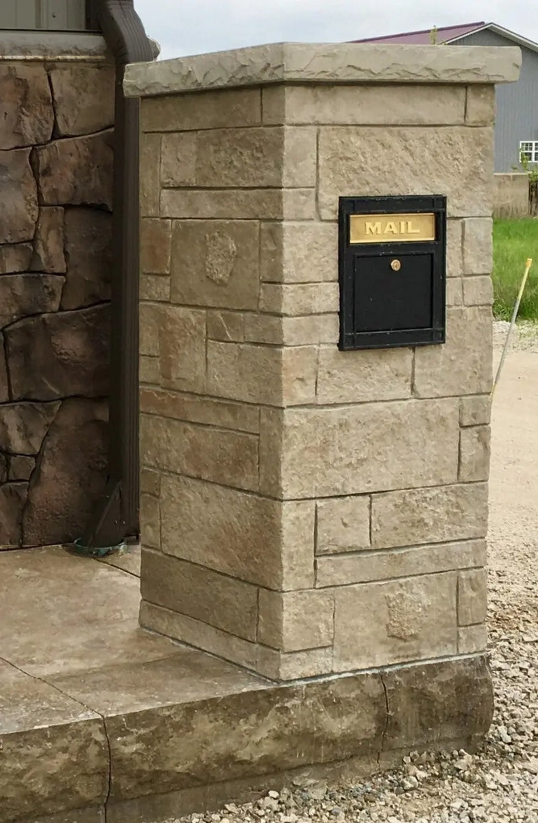Mailbox Column Integrated Tan Stone Mailbox Column with Lock