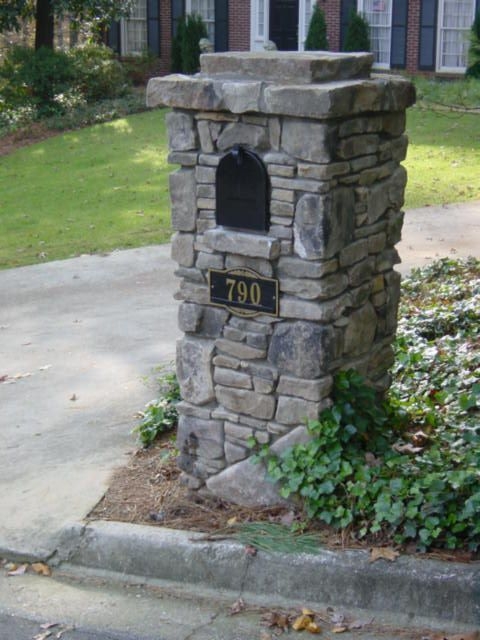 Mailbox Column Stacked Stone Cladding Address Plaque Column