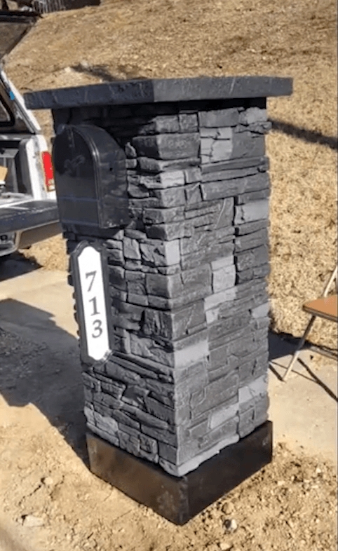 Mailbox Column Vertical Address Plate Charcoal Stone Column