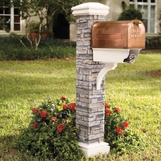Mailbox Copper Mailbox with Stacked Stone Post and Newspaper Slot