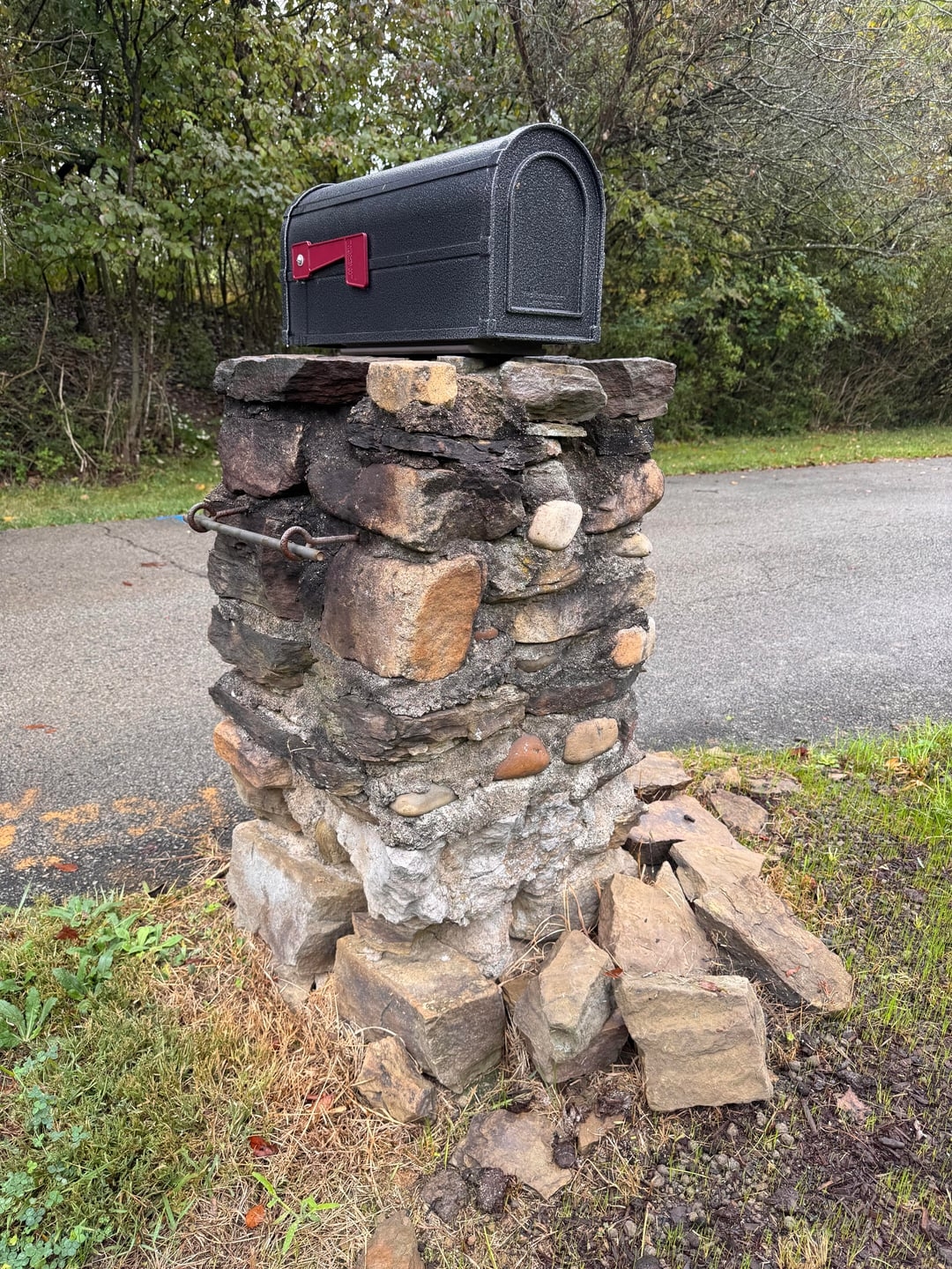 Mailbox Pillar Crumbling Base Rustic Stacked Stone Mailbox Pillar