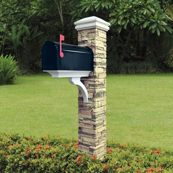 Mailbox Post Tiered Post Cap Beige Stone Pillar Mailbox Stand