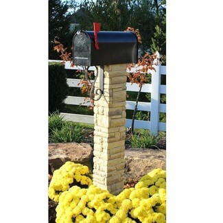 Mailbox Post Warm Beige Stone Mailbox Column with Scroll