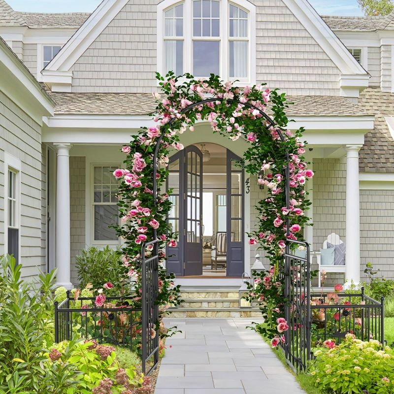 Matte Black Garden Arch with Side Planter Panels Design