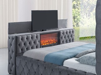 Media Bed Charcoal Tufted Fireplace Footboard Design