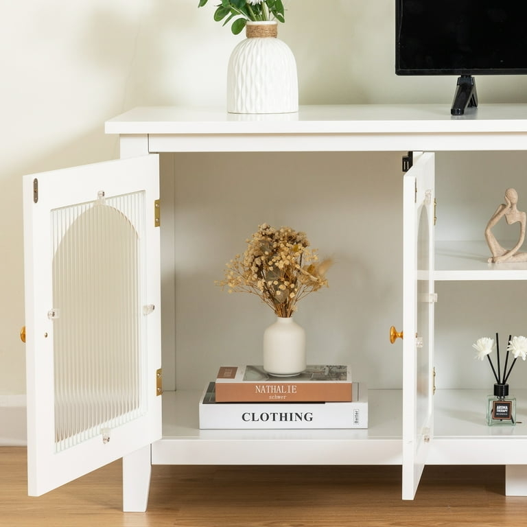 Media Console with Arched Fluted Glass and Fluted Glass TV Stand