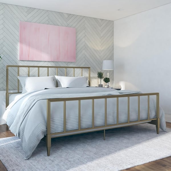 Metal Bed Contemporary Gold Frame with Tapered Legs