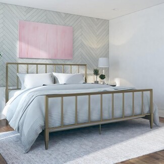 Metal Bed Contemporary Gold Frame with Tapered Legs