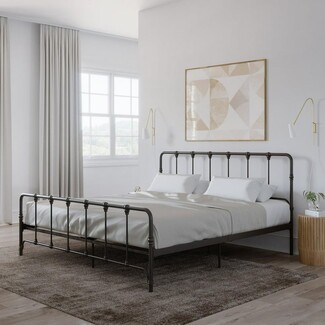 Metal Bed Dark Gray Matte Spindle Headboard & Ball Finials