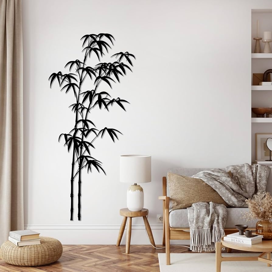 Metal Wall Art Matte Black Bamboo Silhouette for Nature Decor