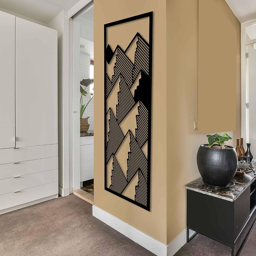 Metal Wall Art Vertical Geometric Mountain Peaks Decor