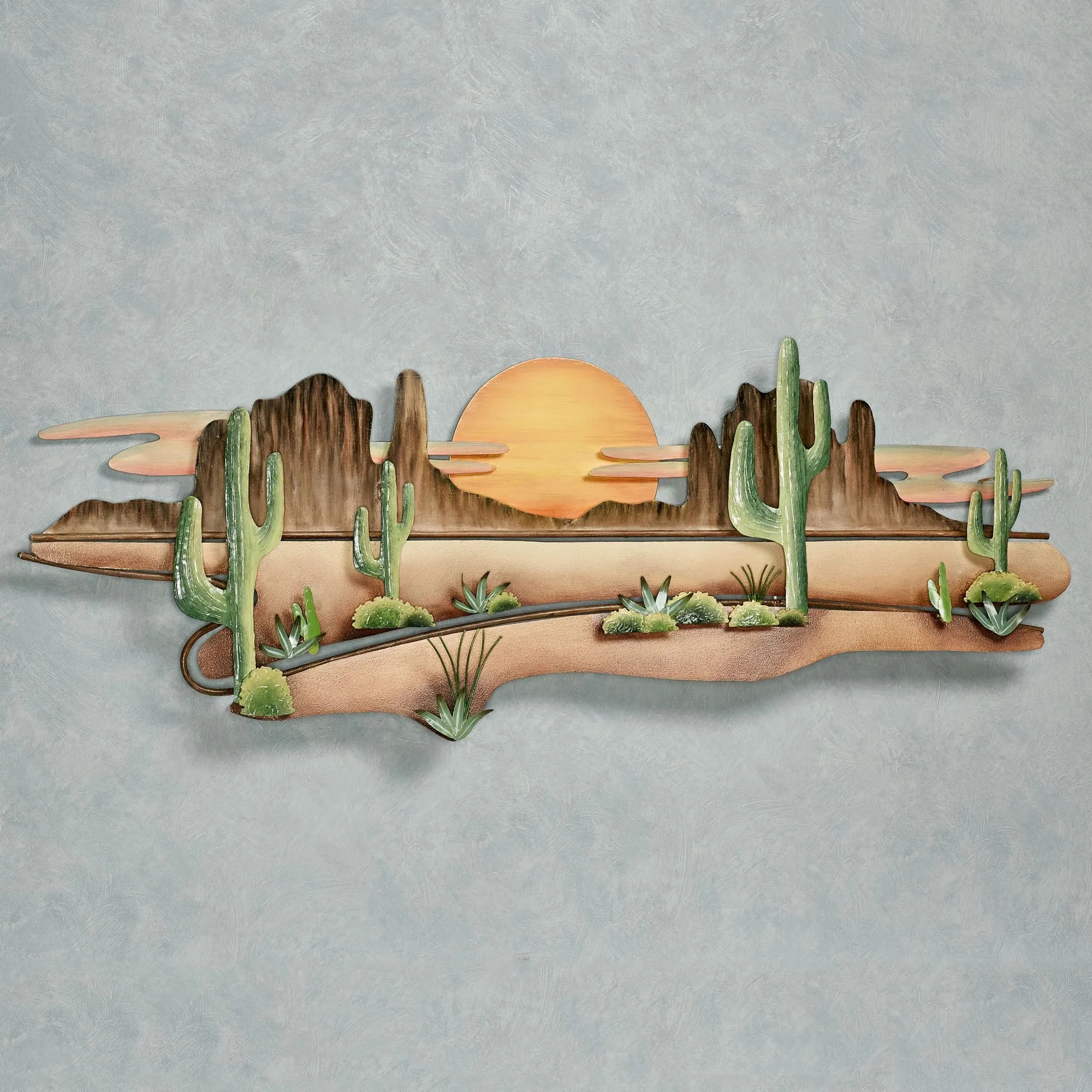 Metal Wall Sculpture: Layered Metal for Saguaro Cactus Landscape