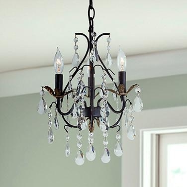 Mini Chandelier: Walnut Finish Crystal Teardrop Pendant