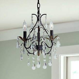 Mini Chandelier: Walnut Finish Crystal Teardrop Pendant