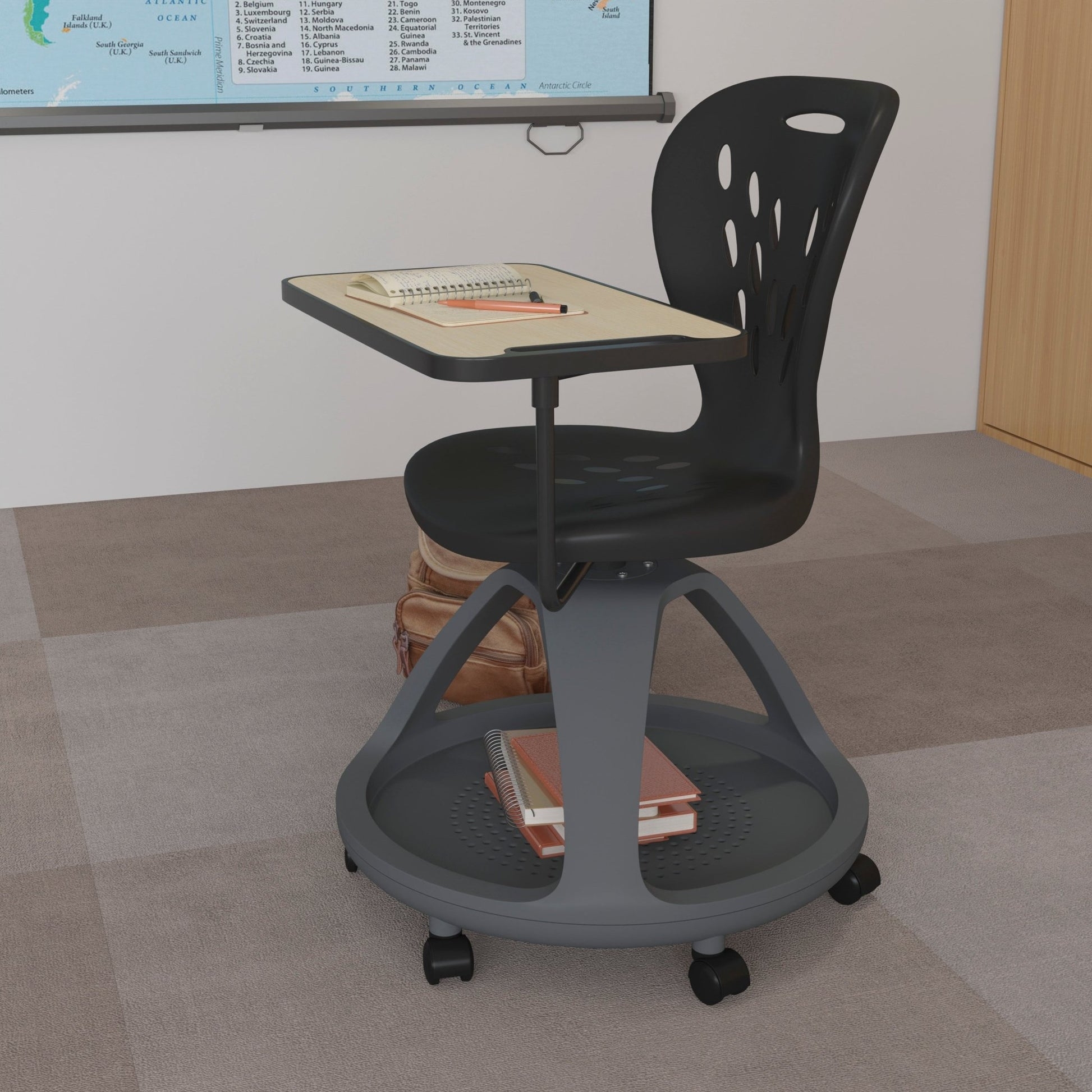 Mobile Desk Chair with 360 Degree Rotating Tablet Arm