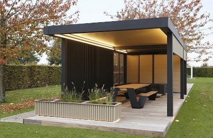 Modern Pergola Integrated Lighting Strips Louvered Roof