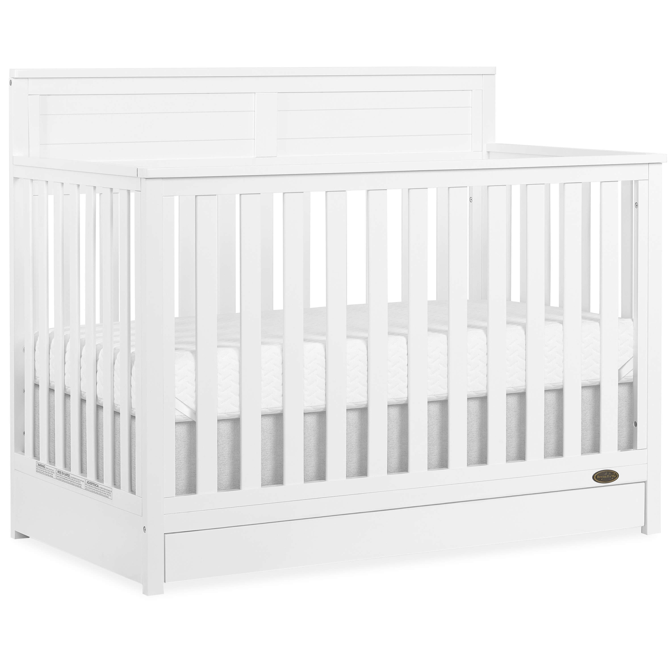 Modern White Convertible Crib with Paneled Headboard
