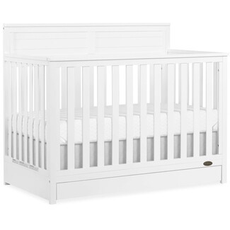 Modern White Convertible Crib with Paneled Headboard