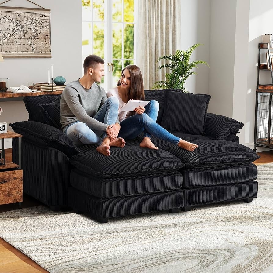 Modular Chaise Sofa Midnight Black Extra Deep Seat Cloud Couch