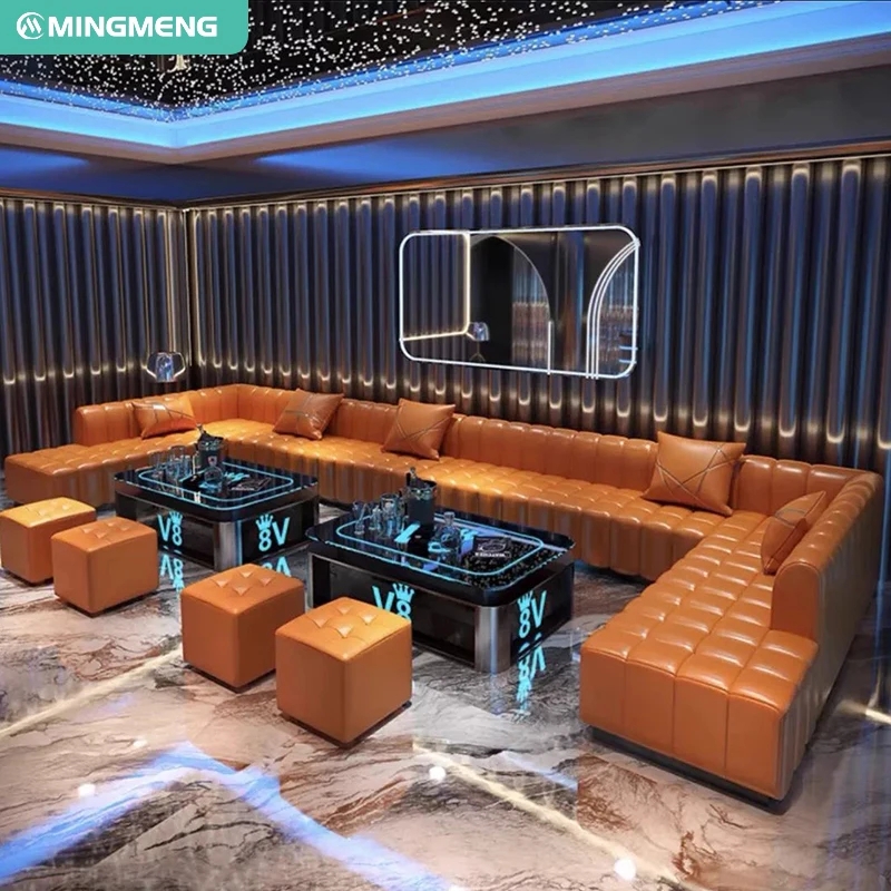 Modular Lounge Sofa Orange Tufted V8 LED Table Sectional