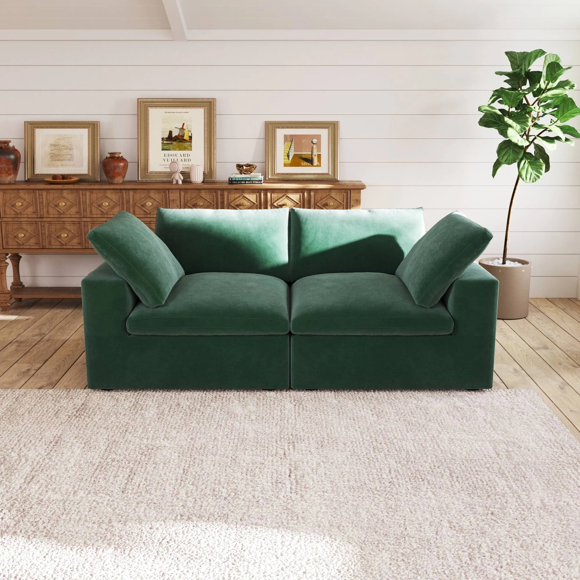 Modular Loveseat Jewel Tone Velvet Cloud Style Couch