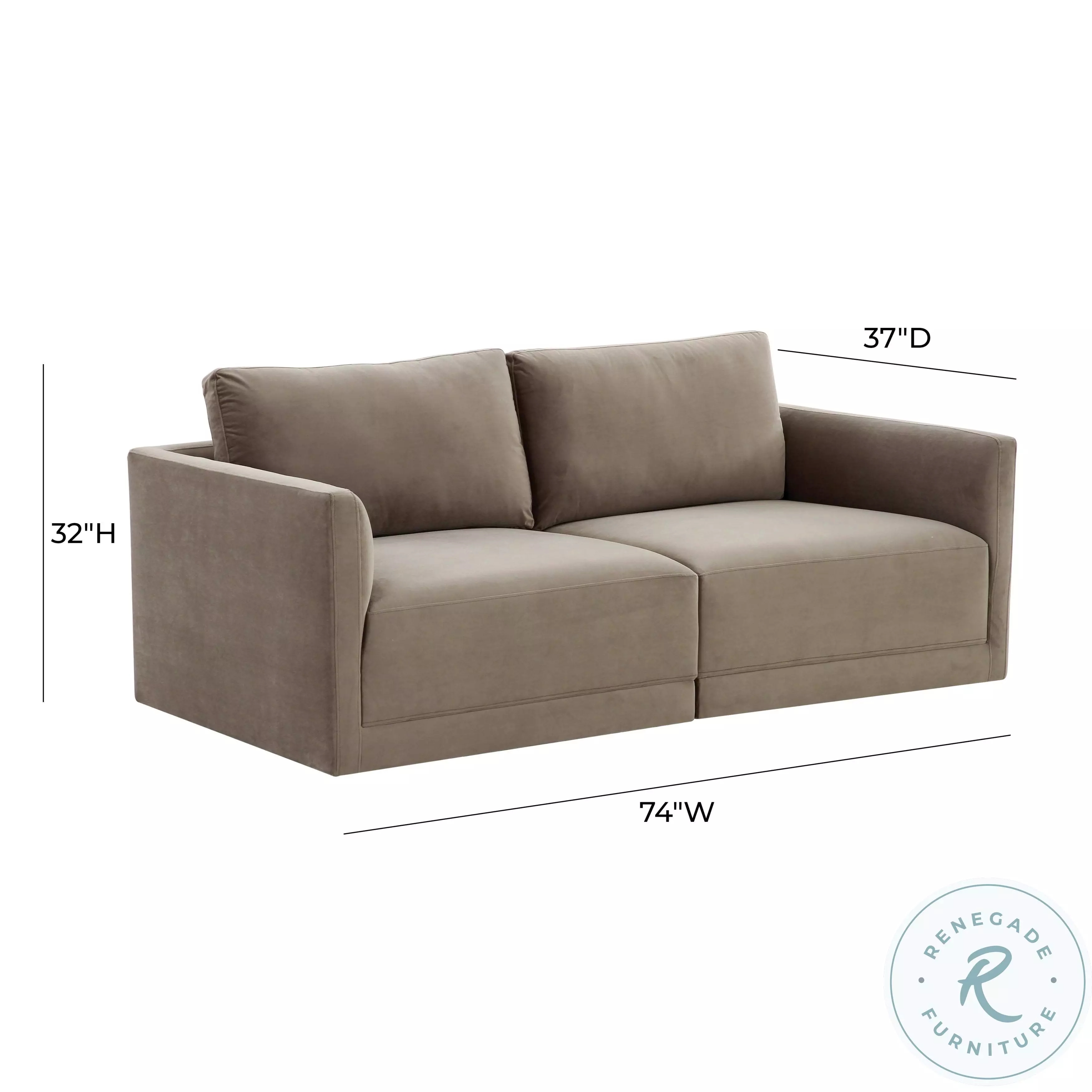 Modular Loveseat Taupe Velvet Modular Loveseat Low Profile
