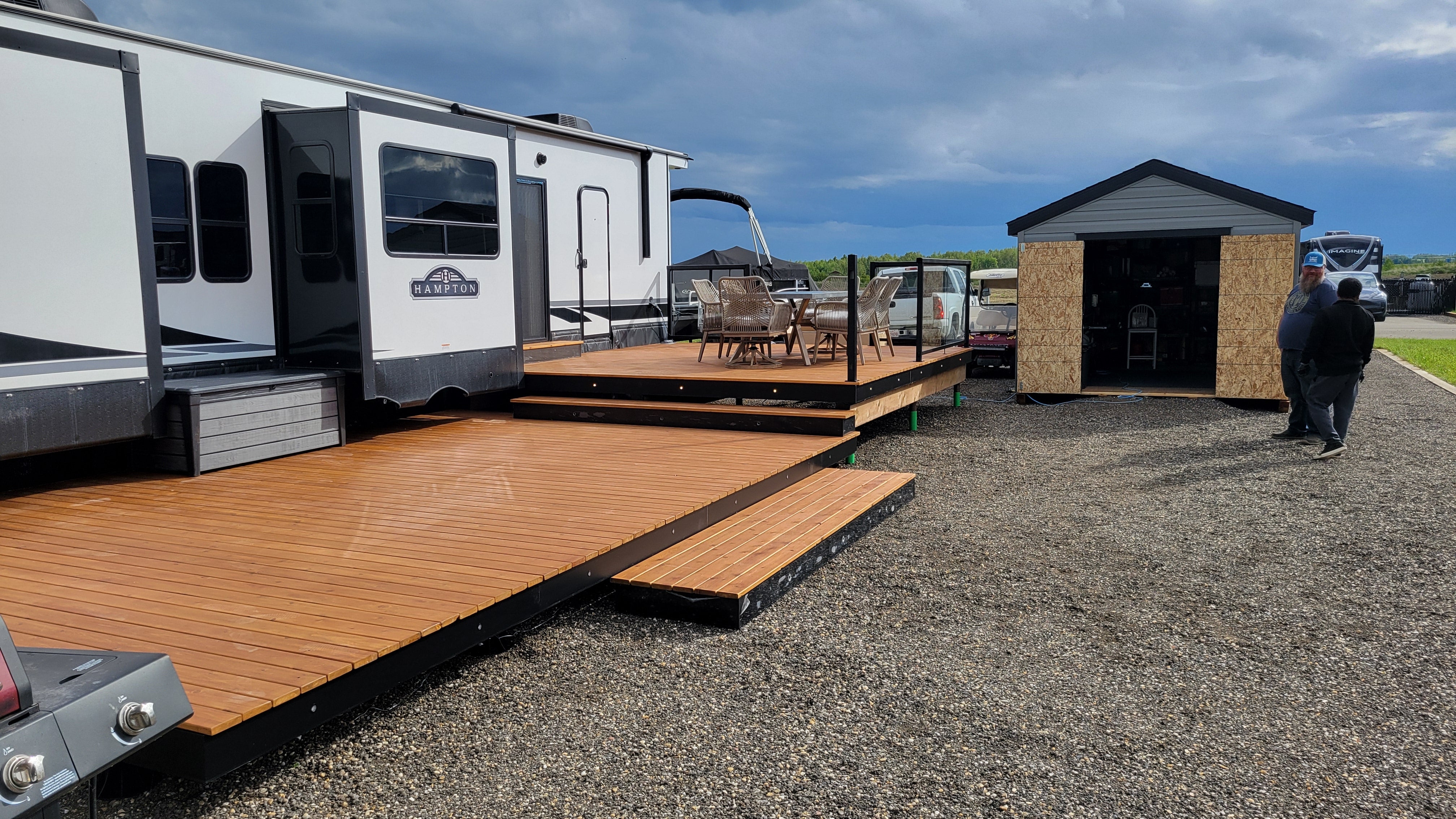 Modular RV Deck - Three Tiered Glass Railing System