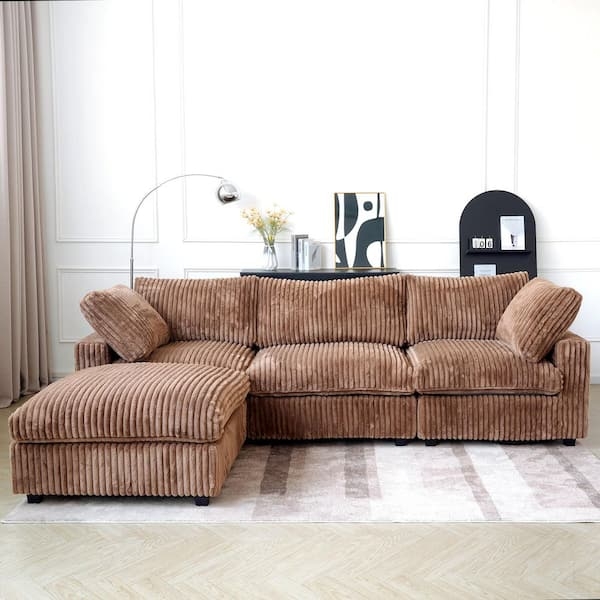 Modular Sectional: Brown Contemporary Ribbed Upholstery