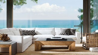 Modular Sectional Crisp White Upholstery and oceanfront interior design