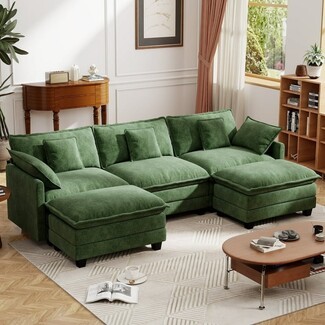 Modular Sectional Dark Green Chenille U-Shaped Couch