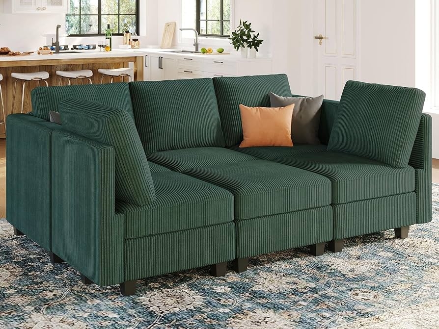 Modular Sectional Dark Green Corduroy Modular Layout