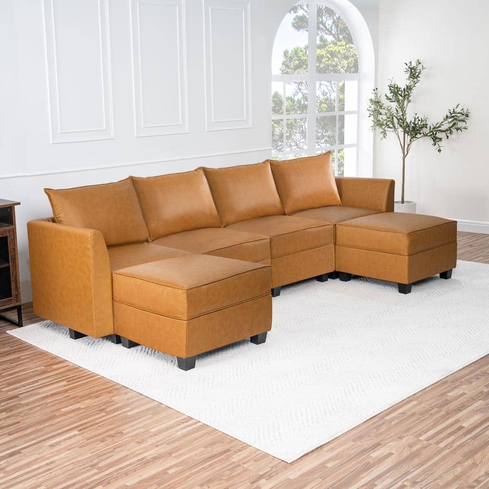Modular Sectional featuring Double Ottomans and U-Shape