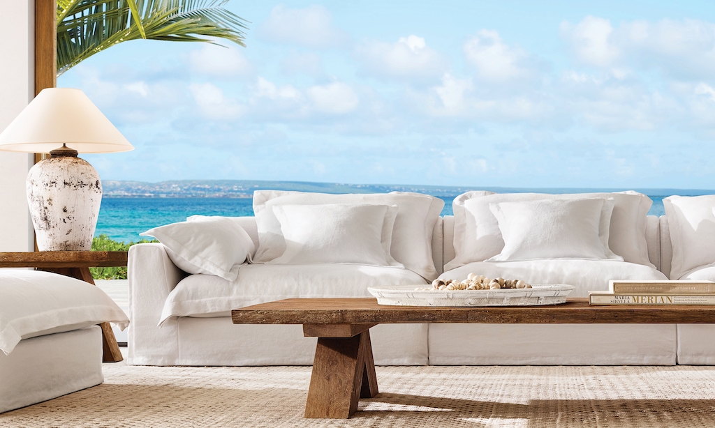 Modular Sectional Low Profile Silhouette with weathered wood coffee table