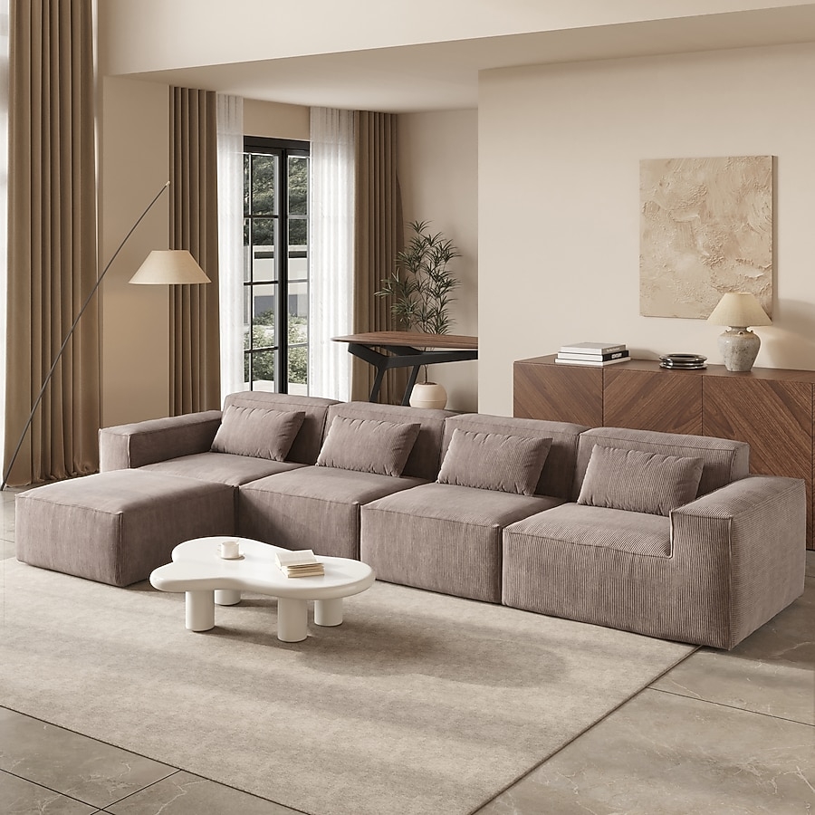 Modular Sectional: Ribbed Corduroy Modern Brown Design