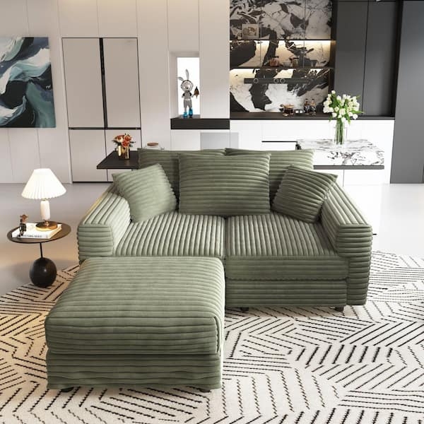 Modular Sectional Sage Green Ribbed Boxy Arms Sofa