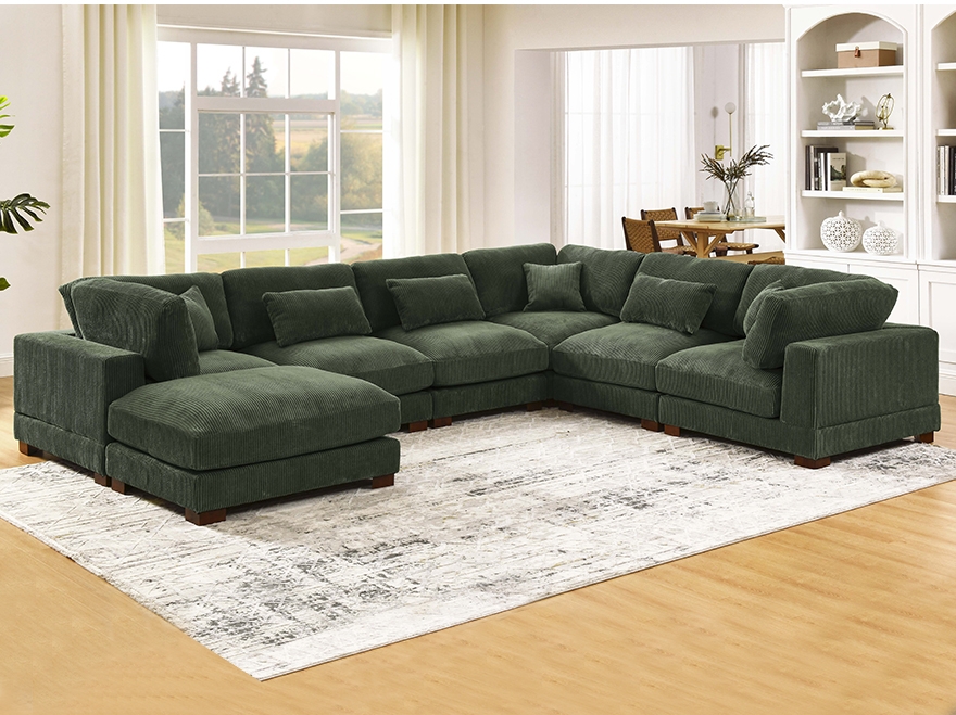 Modular Sectional Sofa 7 Seat Green Corduroy Design