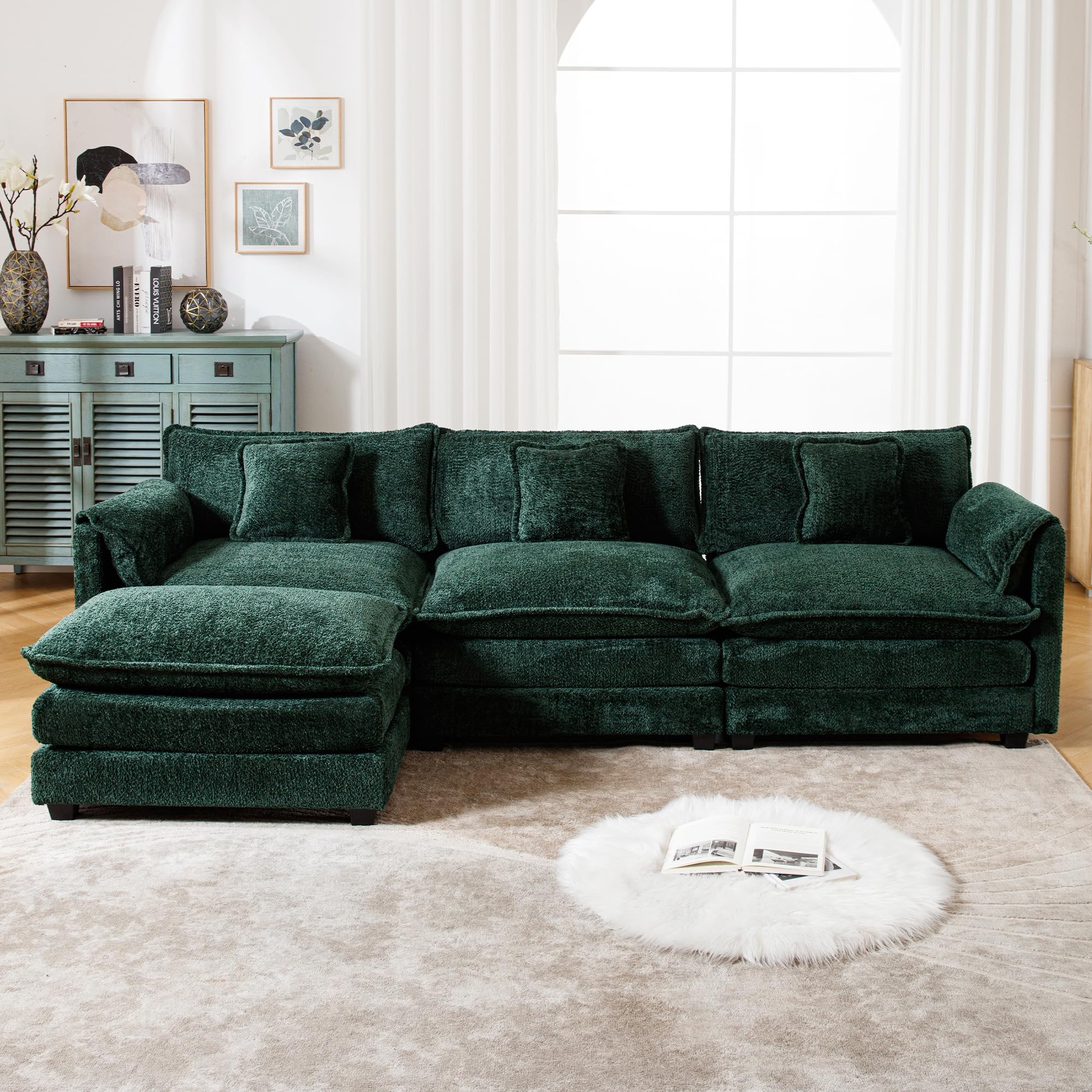 Modular Sectional Sofa Deep Green Movable Ottoman