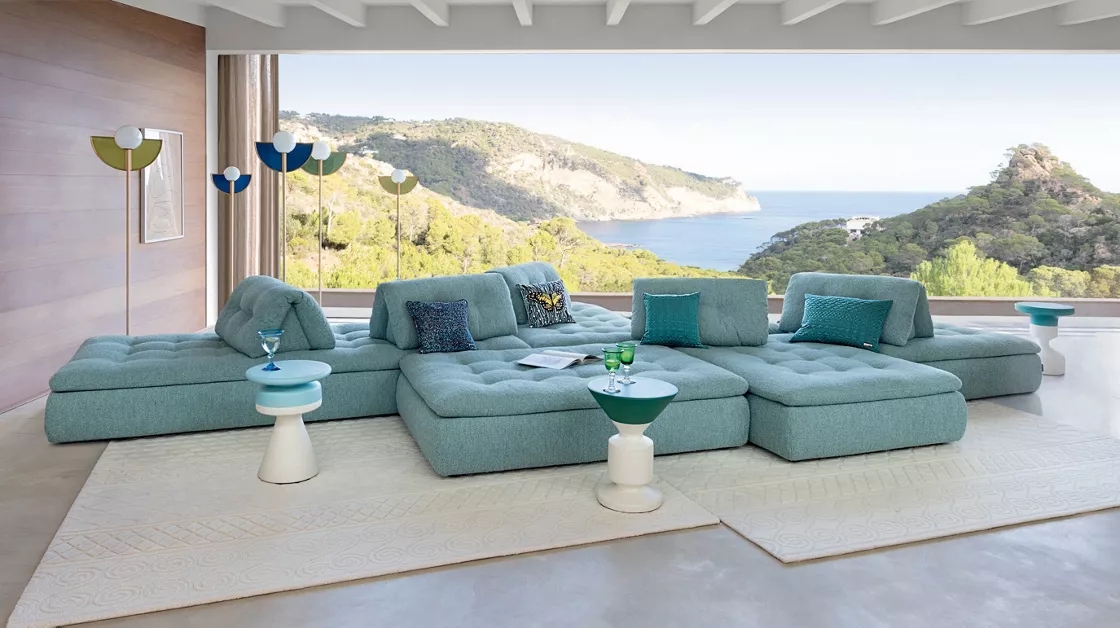 Modular Sectional Sofa: Modern Modular Aqua Sofa with Tufted Seat