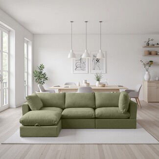 Modular Sectional Sofa Sage Green Ribbed Corduroy