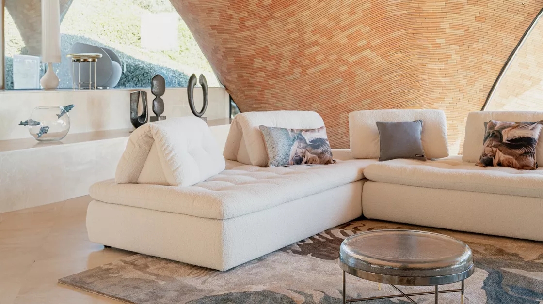 Modular Sectional with Independent Back Cushions & Boucle Texture