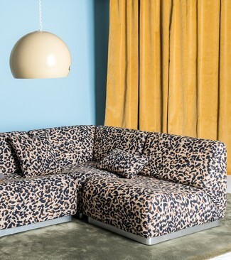 Modular Sofa in Leopard Jacquard with Rotondo Shape Corner Module