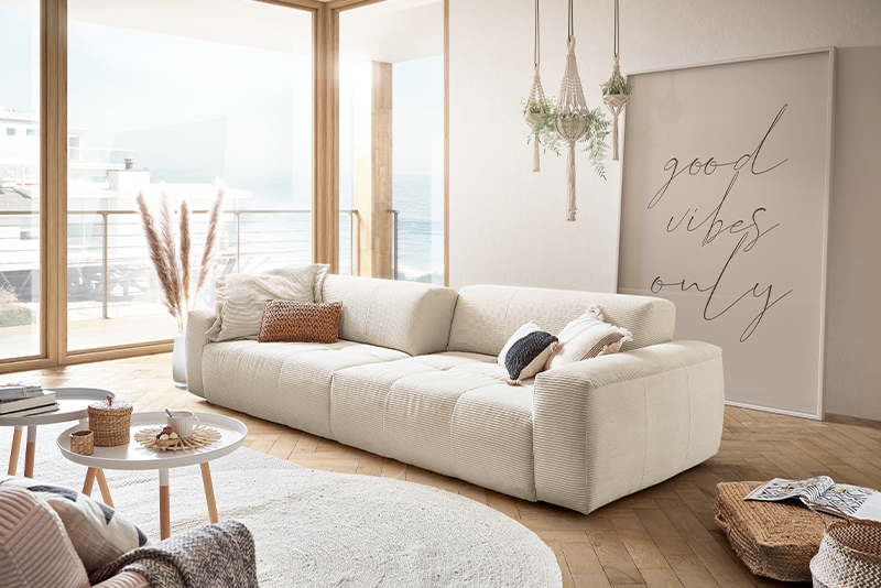 Modular Sofa Ribbed Upholstery with low profile cream sectional