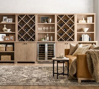 Modular Storage Unit with Diamond Wine Racks and Farmhouse Wall